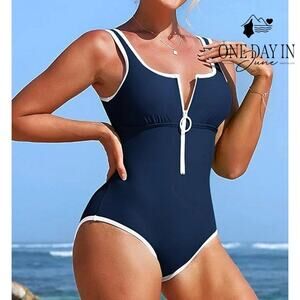 Charmo Half Zip One Piece Swimsuit Size M